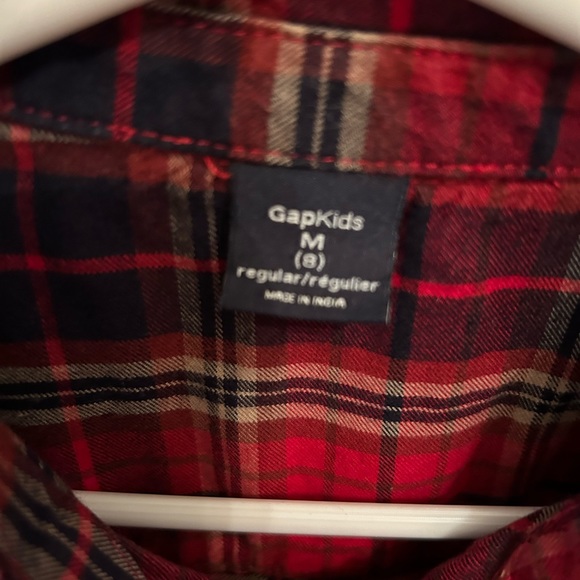 Red plaid shirt with jewels on front pocket. - Picture 3 of 4